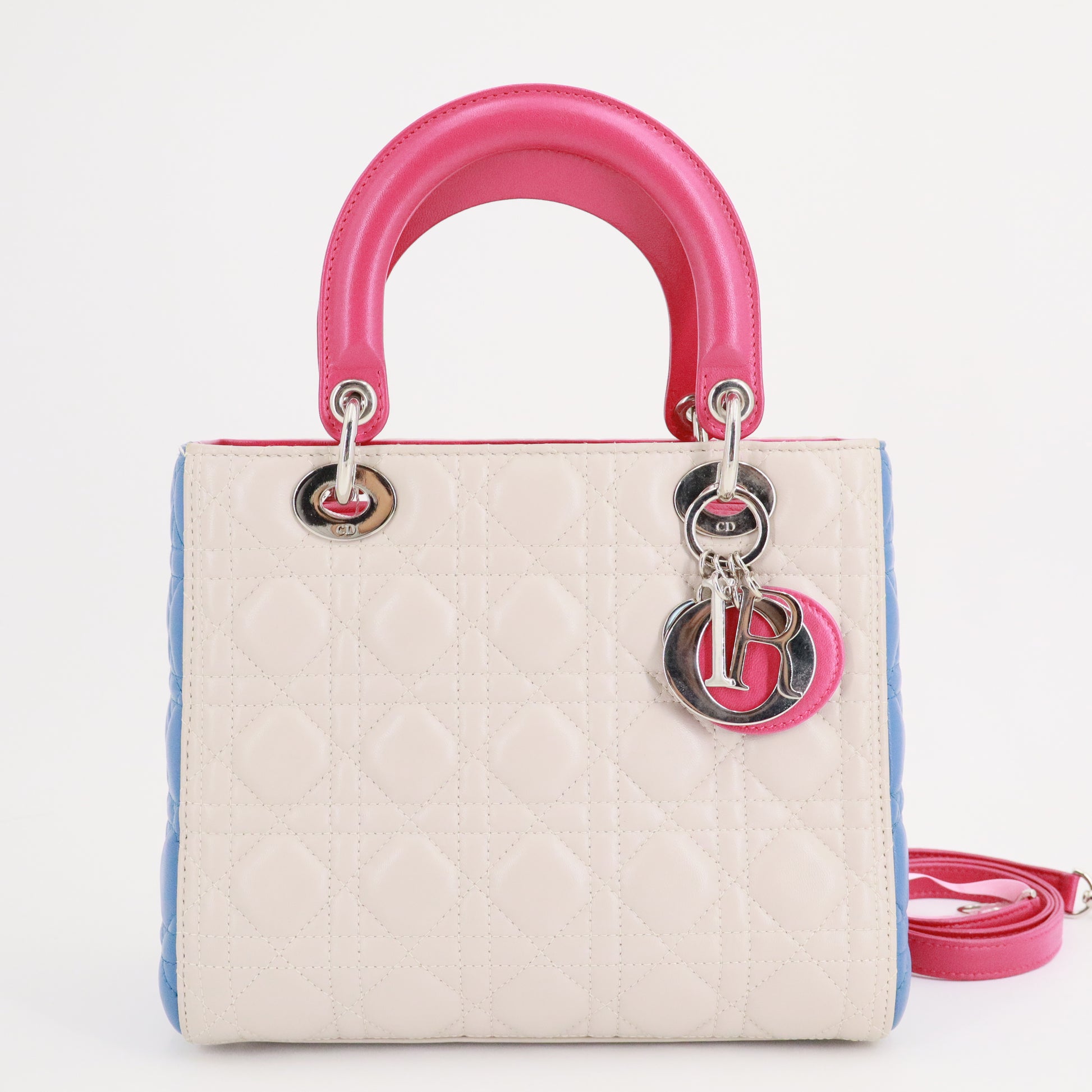 Medium Tricolor Lambskin Cannage Lady Dior Beige twins
