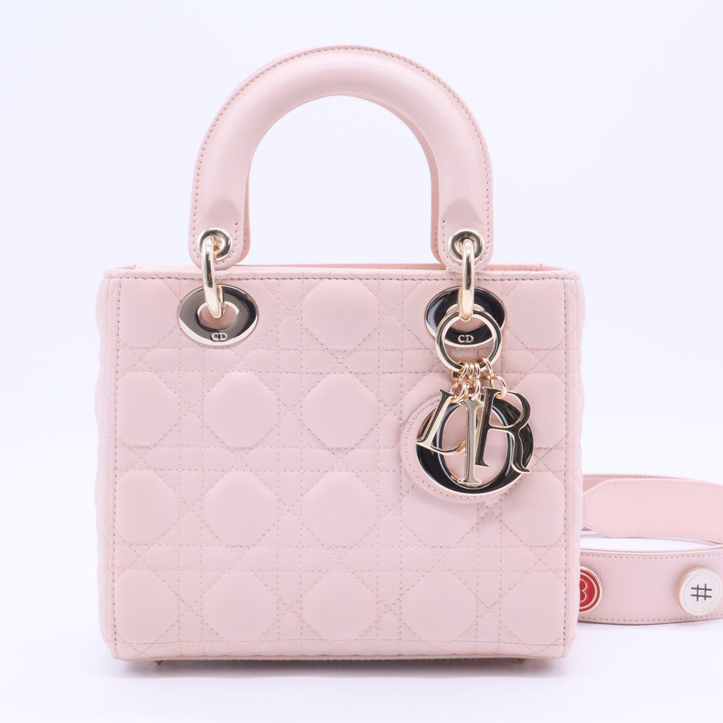 Lady Dior Light Pink Cannage Quilted Leather Mini Top Handle Bag
