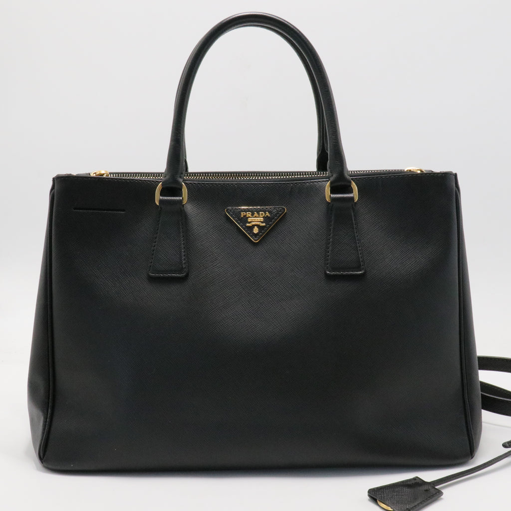 Saffiano Medium Galleria Double Zip Tote Black