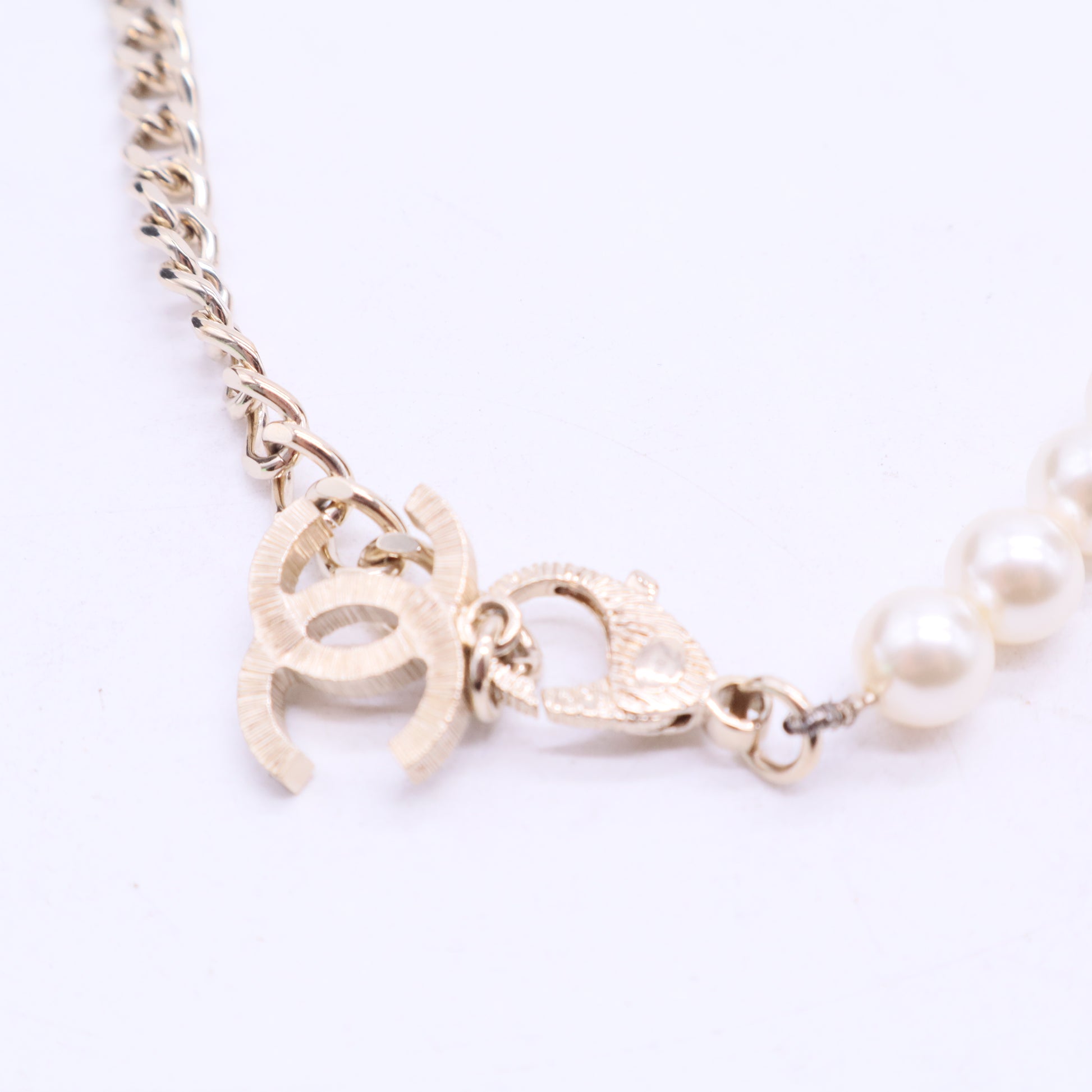 Chanel Quilted CC Double Strand Short Necklace Metal and Faux Pearls Twins LDJ2859