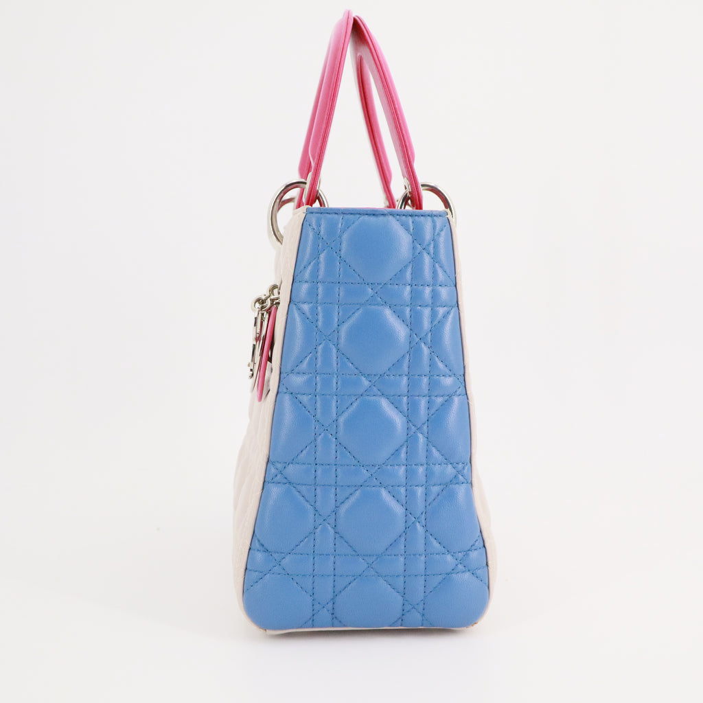 Medium Tricolor Lambskin Cannage Lady Dior Beige twins