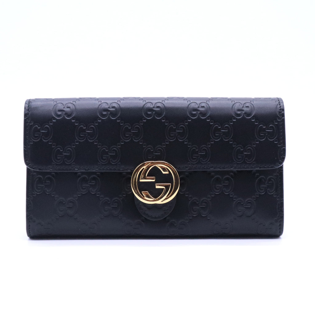 Gucci Black Guccissima Leather GG Icon Continental Wallet