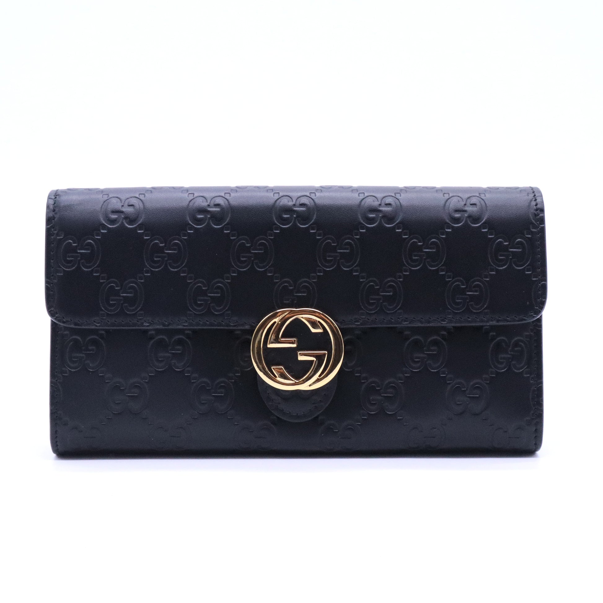 Gucci Black Guccissima Leather GG Icon Continental Wallet