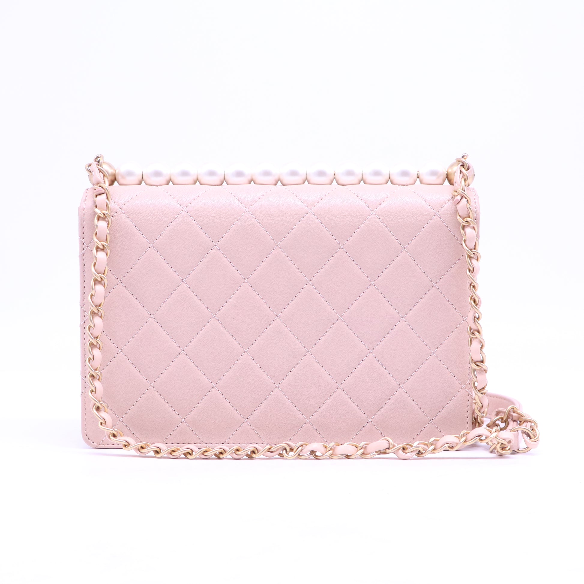 Goatskin Quilted Small Chic Pearls Flap Pink B20998