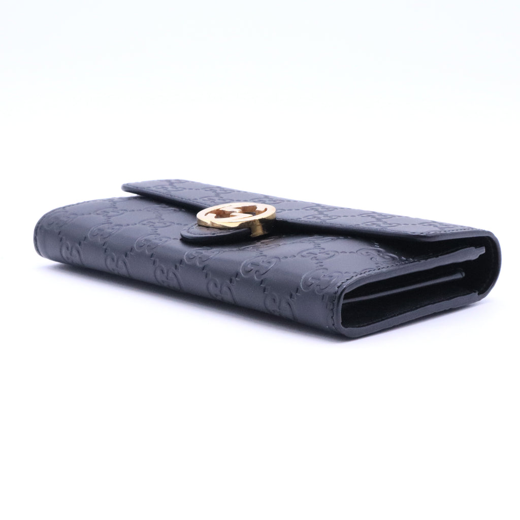 Gucci Black Guccissima Leather GG Icon Continental Wallet