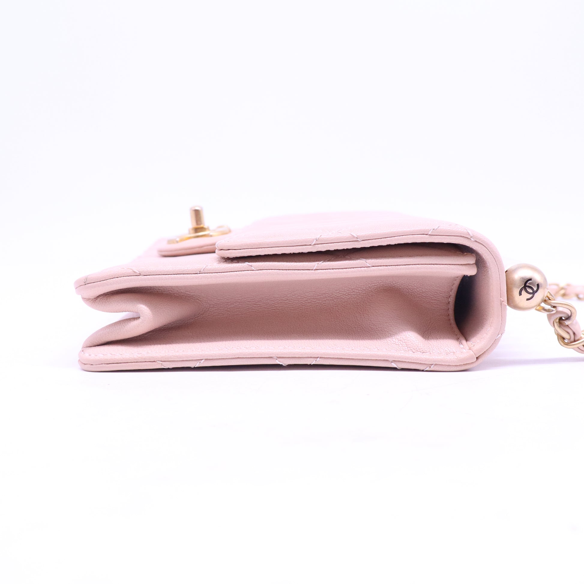 Goatskin Quilted Small Chic Pearls Flap Pink B20998