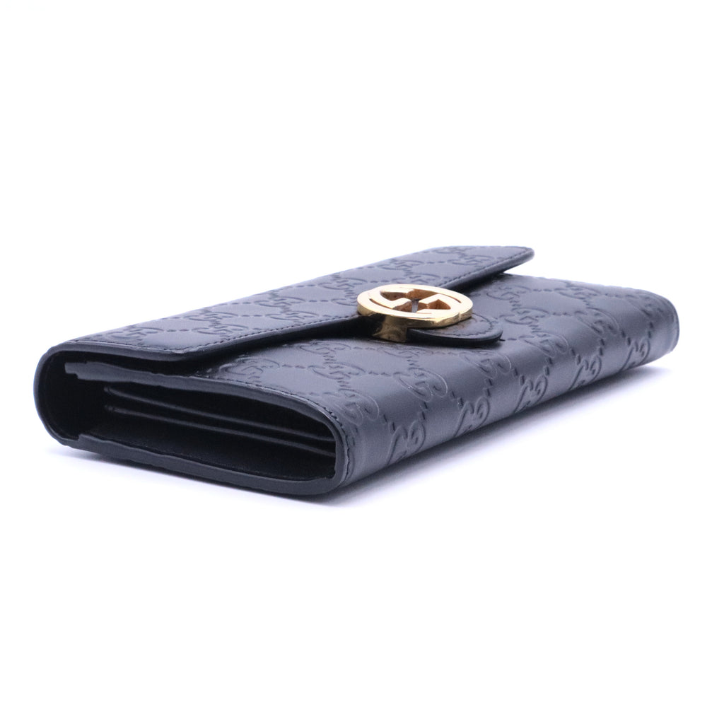 Gucci Black Guccissima Leather GG Icon Continental Wallet