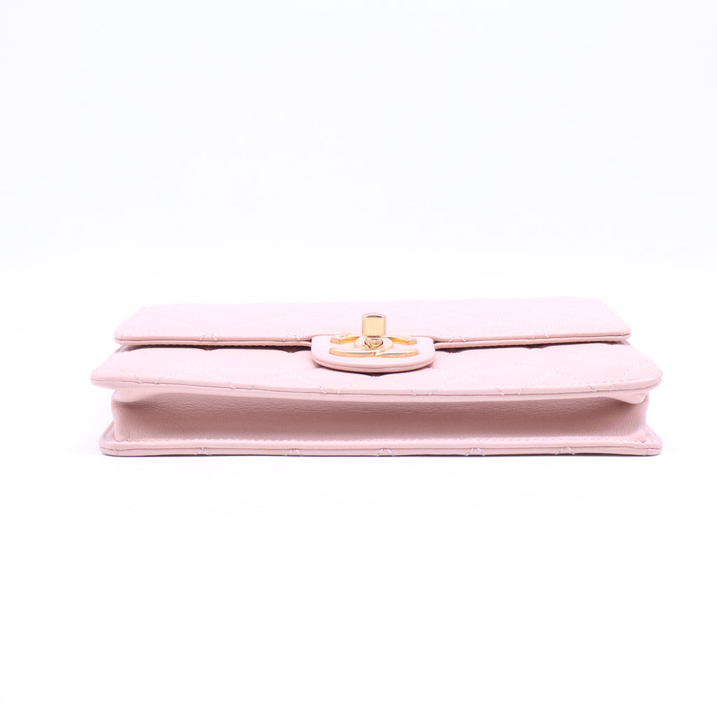 Goatskin Quilted Small Chic Pearls Flap Pink B20998