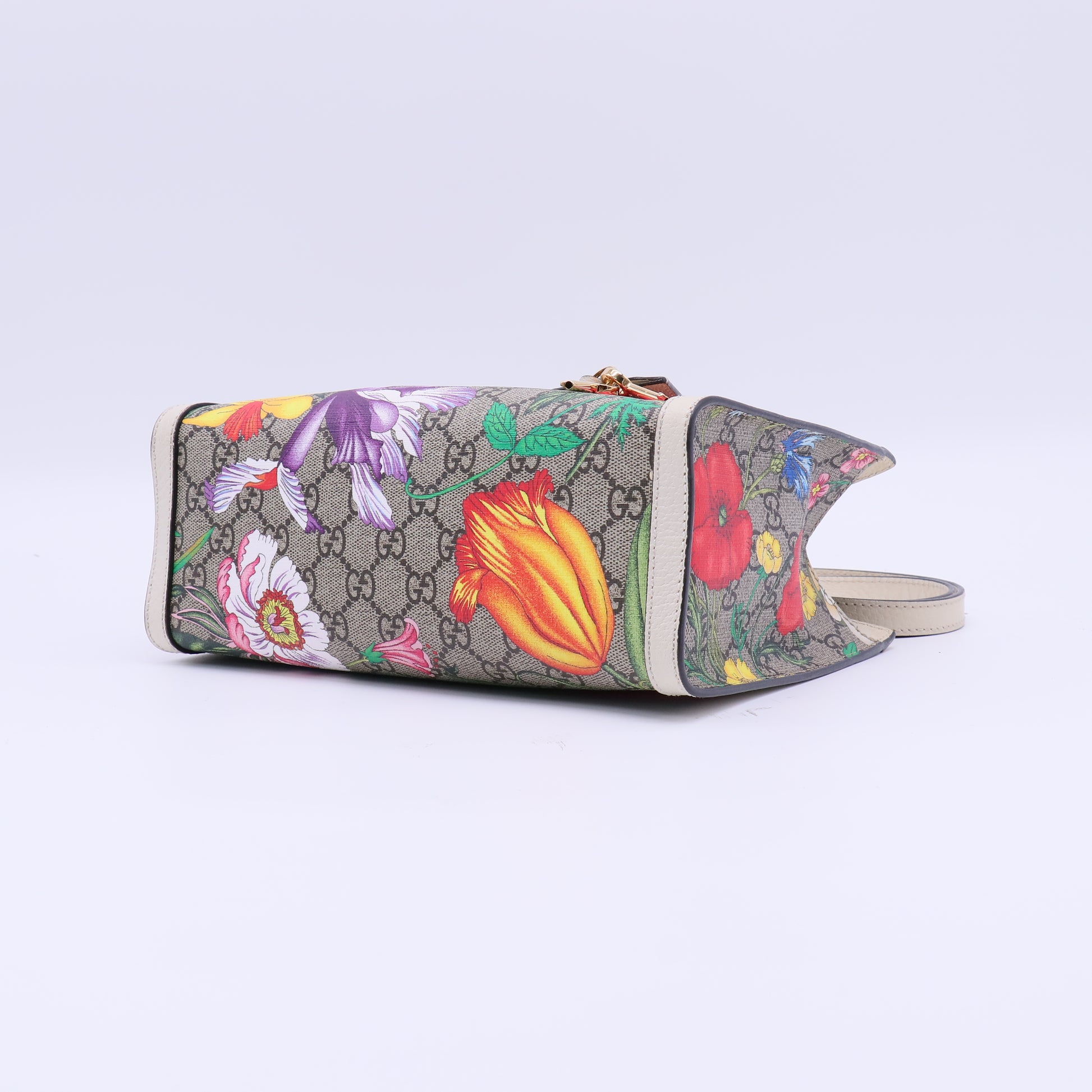 Gucci Beige Multicolor Floral Print GG Supreme Coated Canvas Small Padlock Shoulder Bag twins LDJ4187
