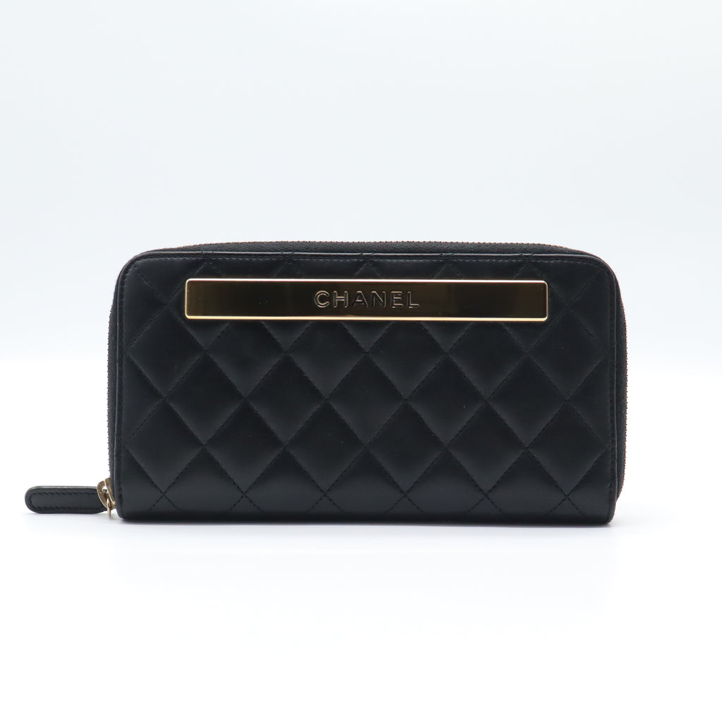 Black Lambskin Leather Trendy CC Large Gusset Zip Around Wallet w/ Box & Authenticity Card W21484