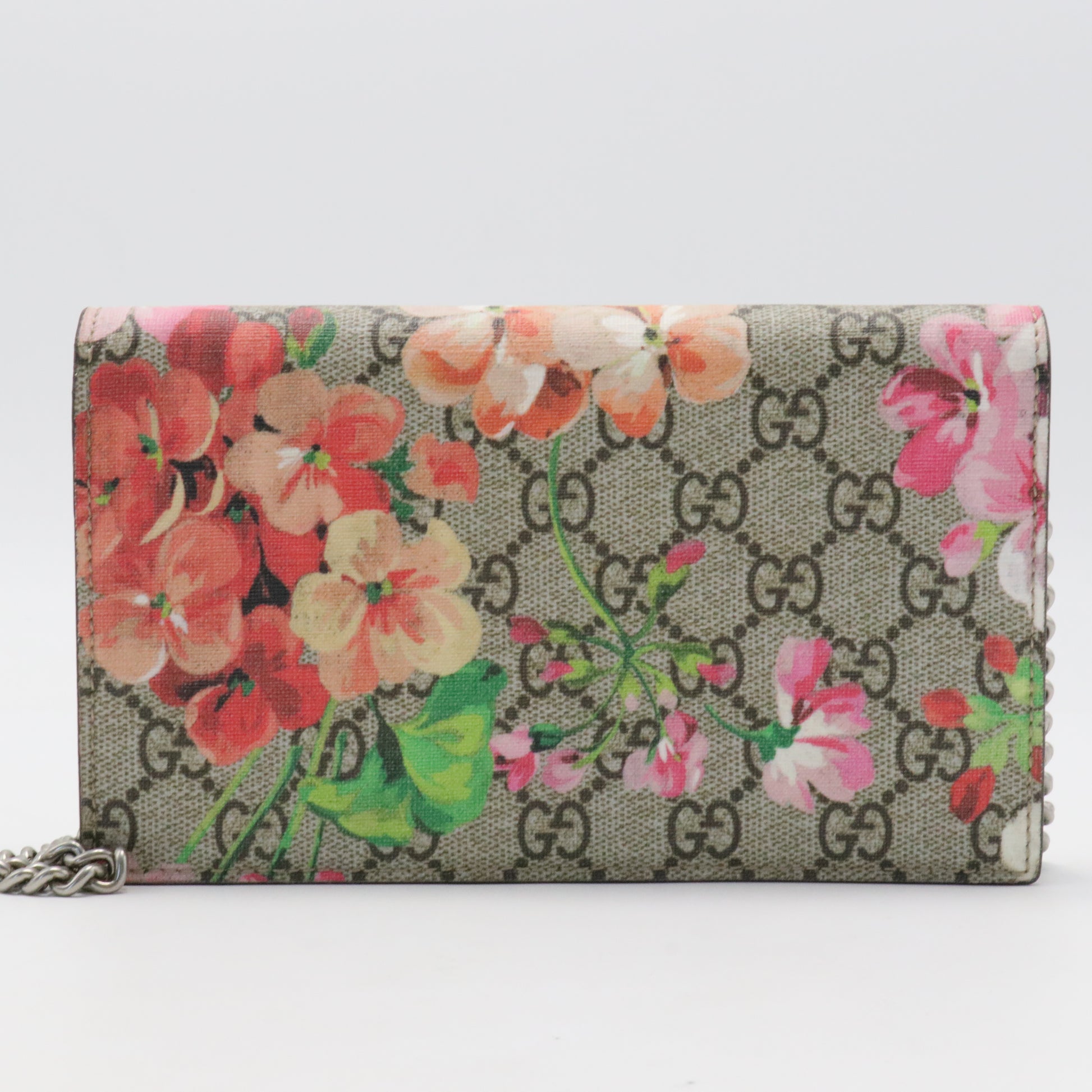 Chain Wallet Blooms Print GG Coated Canvas