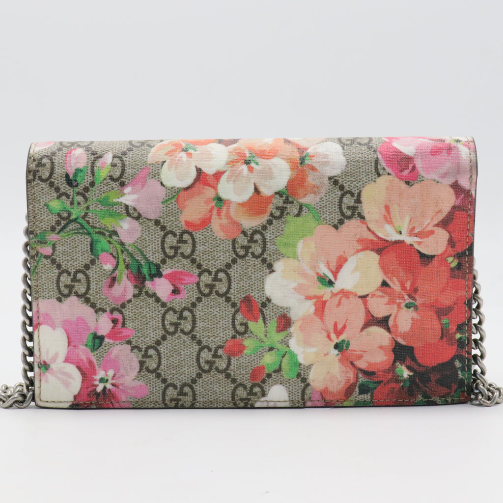 Chain Wallet Blooms Print GG Coated Canvas