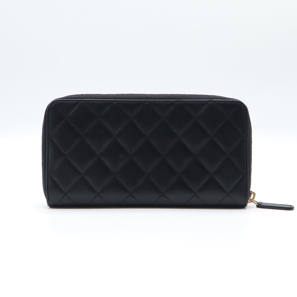 Black Lambskin Leather Trendy CC Large Gusset Zip Around Wallet w/ Box & Authenticity Card W21484