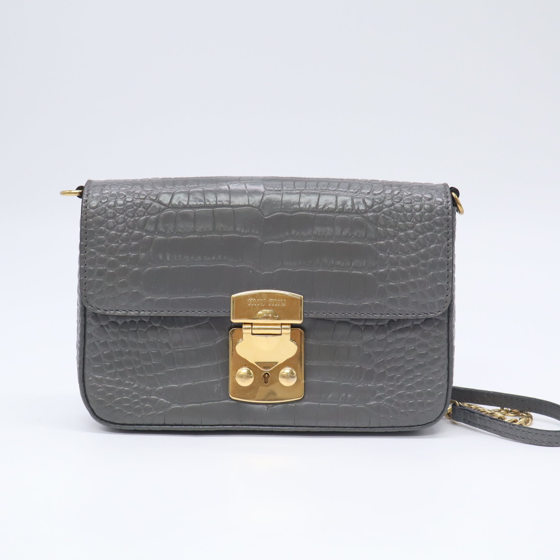 Grey Embossed Leather Shoulder Bag B23964