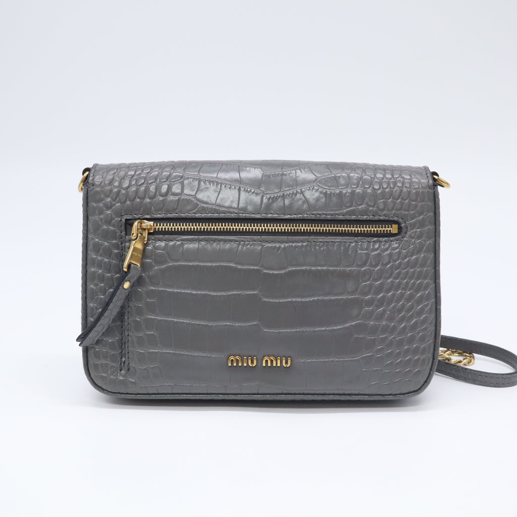 Grey Embossed Leather Shoulder Bag B23964