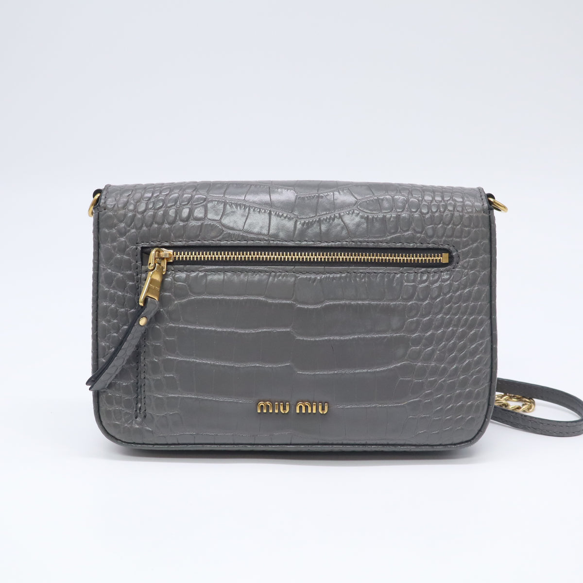Grey Embossed Leather Shoulder Bag B23964