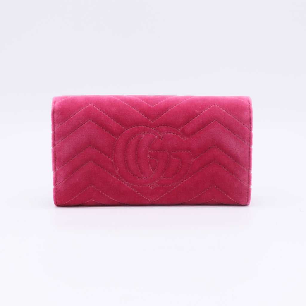 Gucci GG Marmont Velvet Matelassé "LOVE" Pearl Continental Wallet W22699