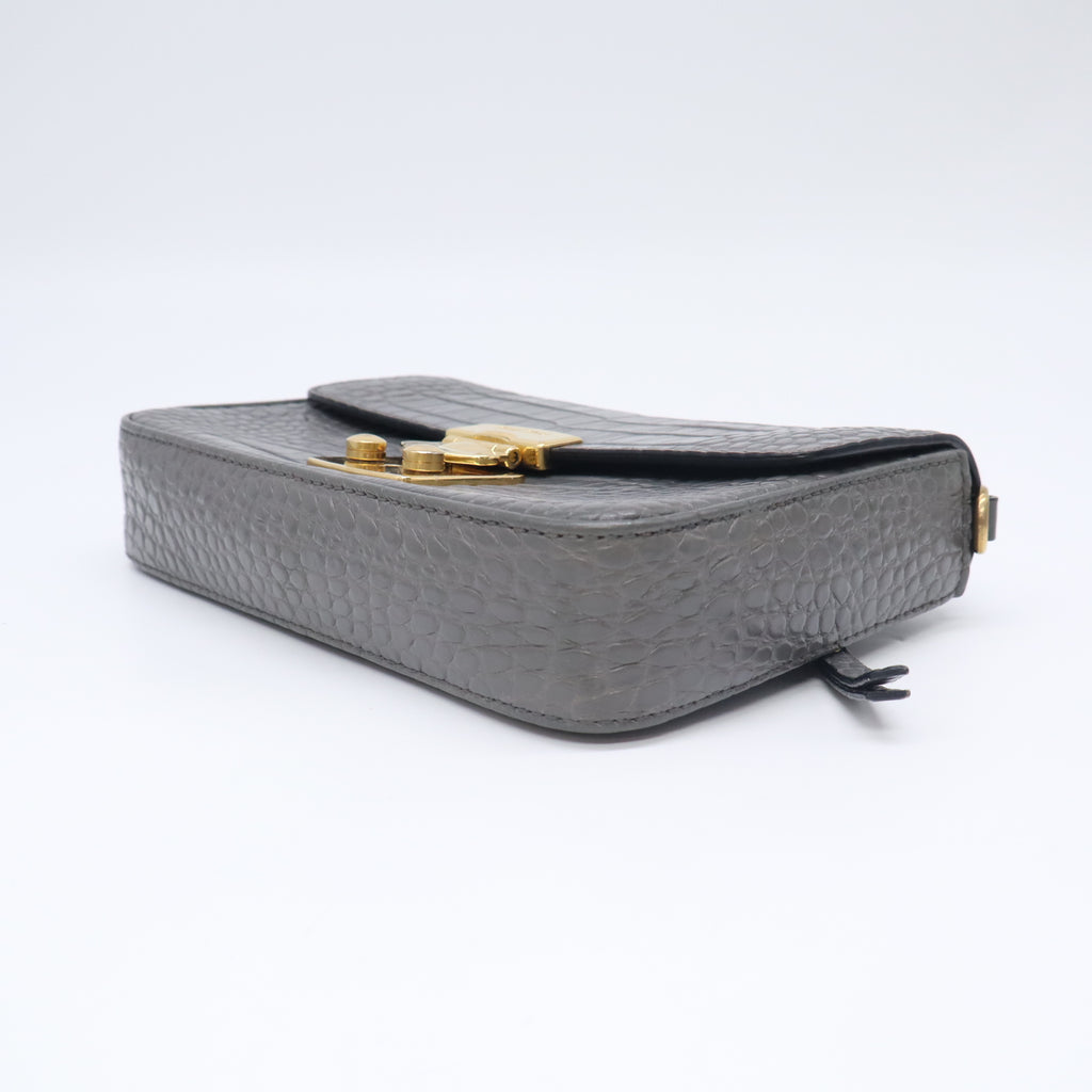 Grey Embossed Leather Shoulder Bag B23964