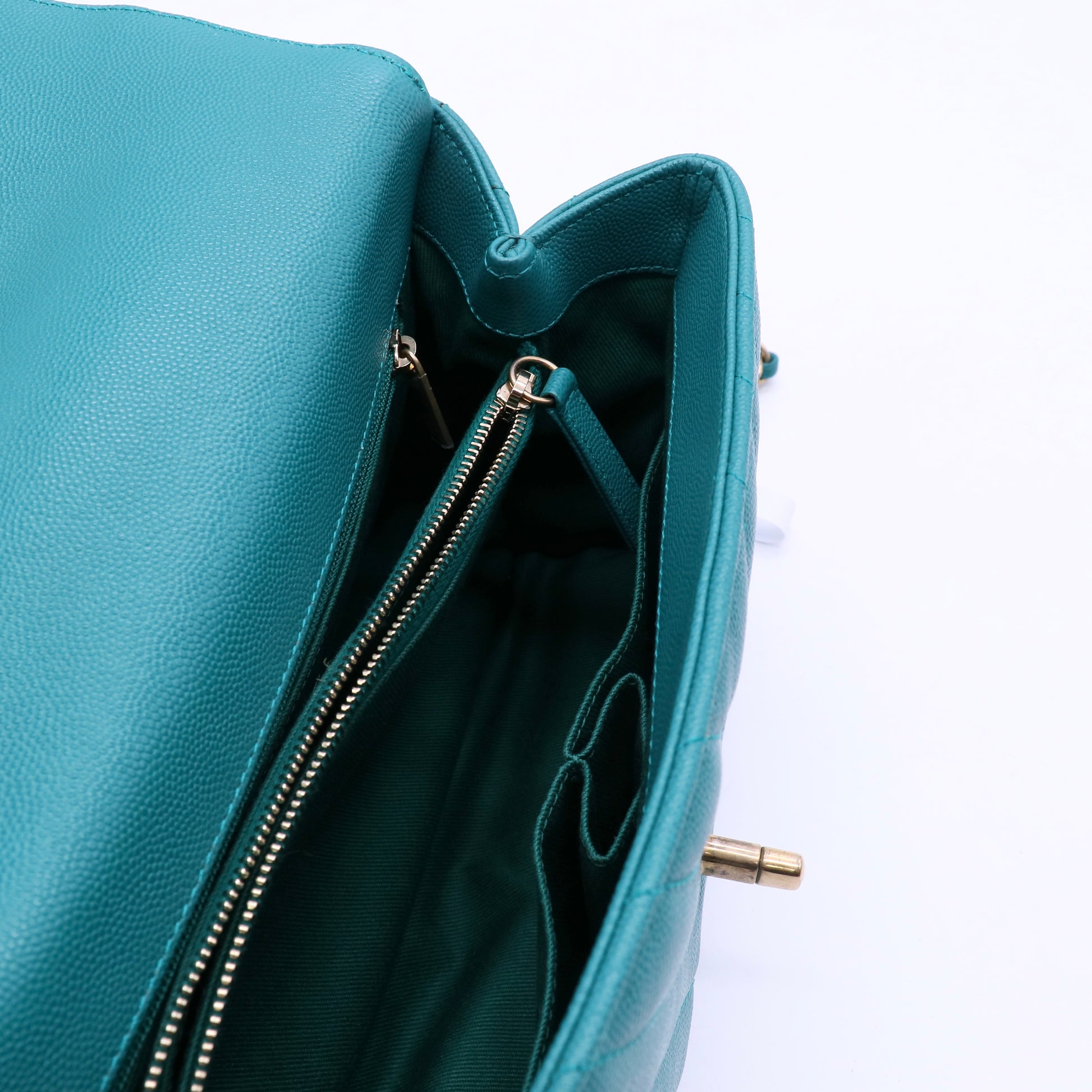 Chanel Caviar Lizard Embossed Chevron Quilted Mini Coco Handle Flap Green B21460