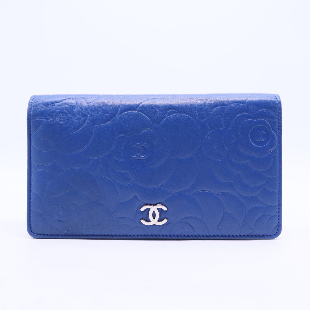 Long Wallet Blue Lambskin Camellia Coco Mark Rare Color W20316