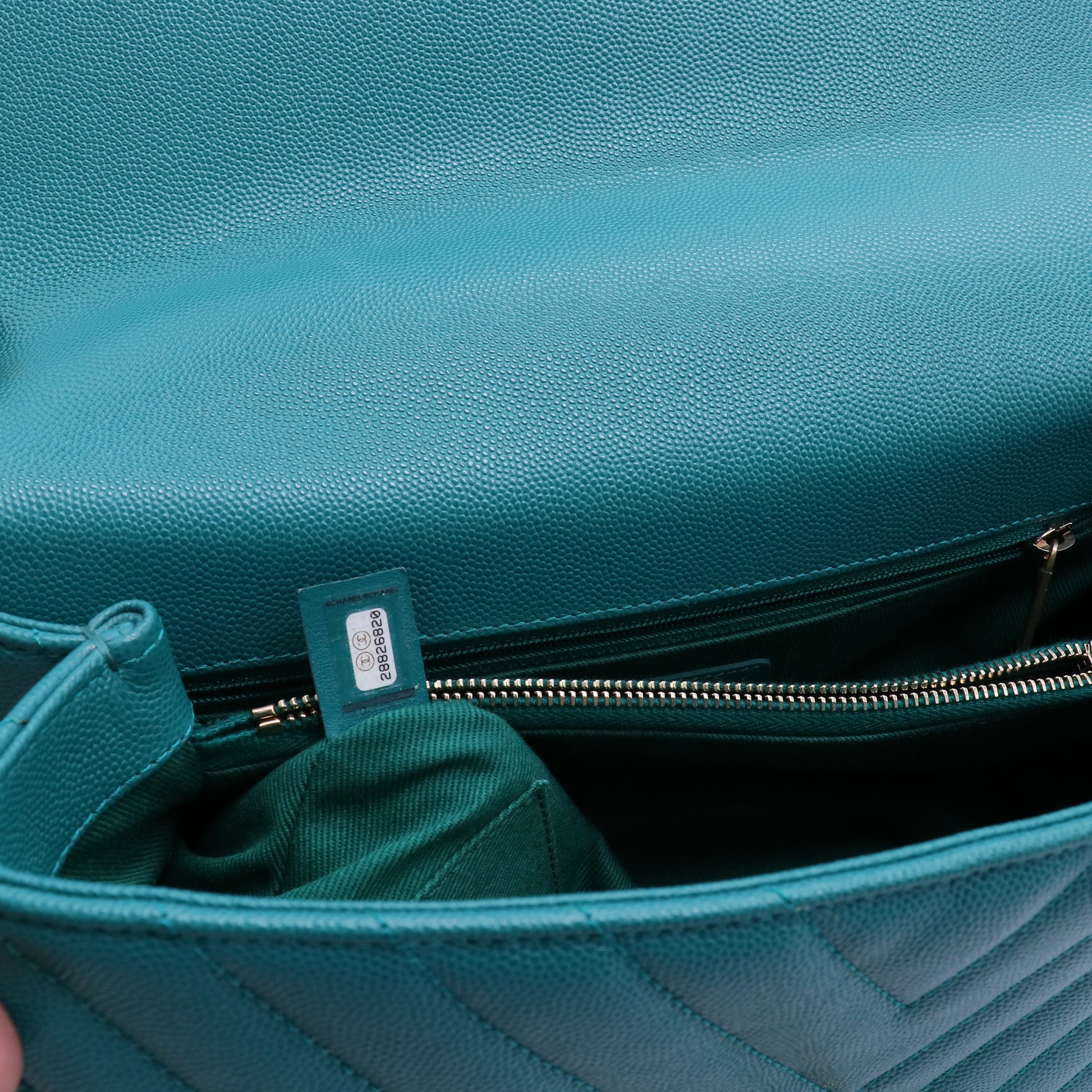 Chanel Caviar Lizard Embossed Chevron Quilted Mini Coco Handle Flap Green B21460