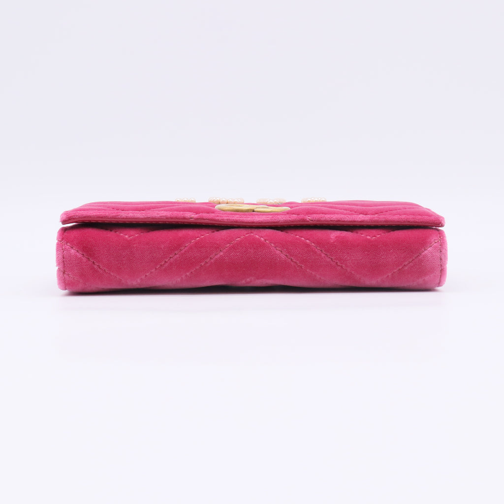 Gucci GG Marmont Velvet Matelassé "LOVE" Pearl Continental Wallet W22699