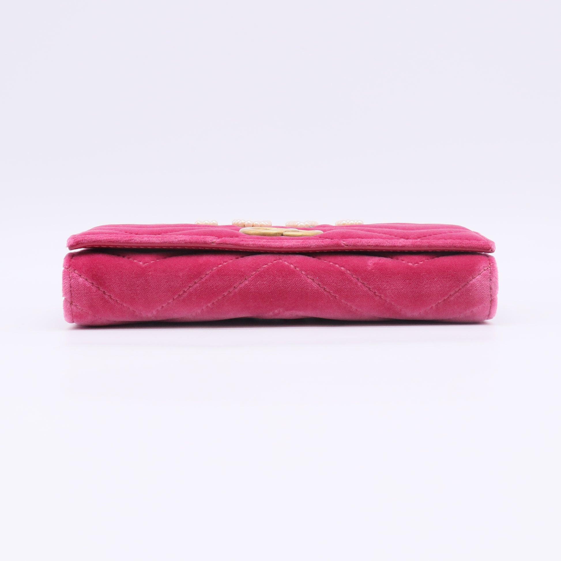 Gucci GG Marmont Velvet Matelassé "LOVE" Pearl Continental Wallet W22699