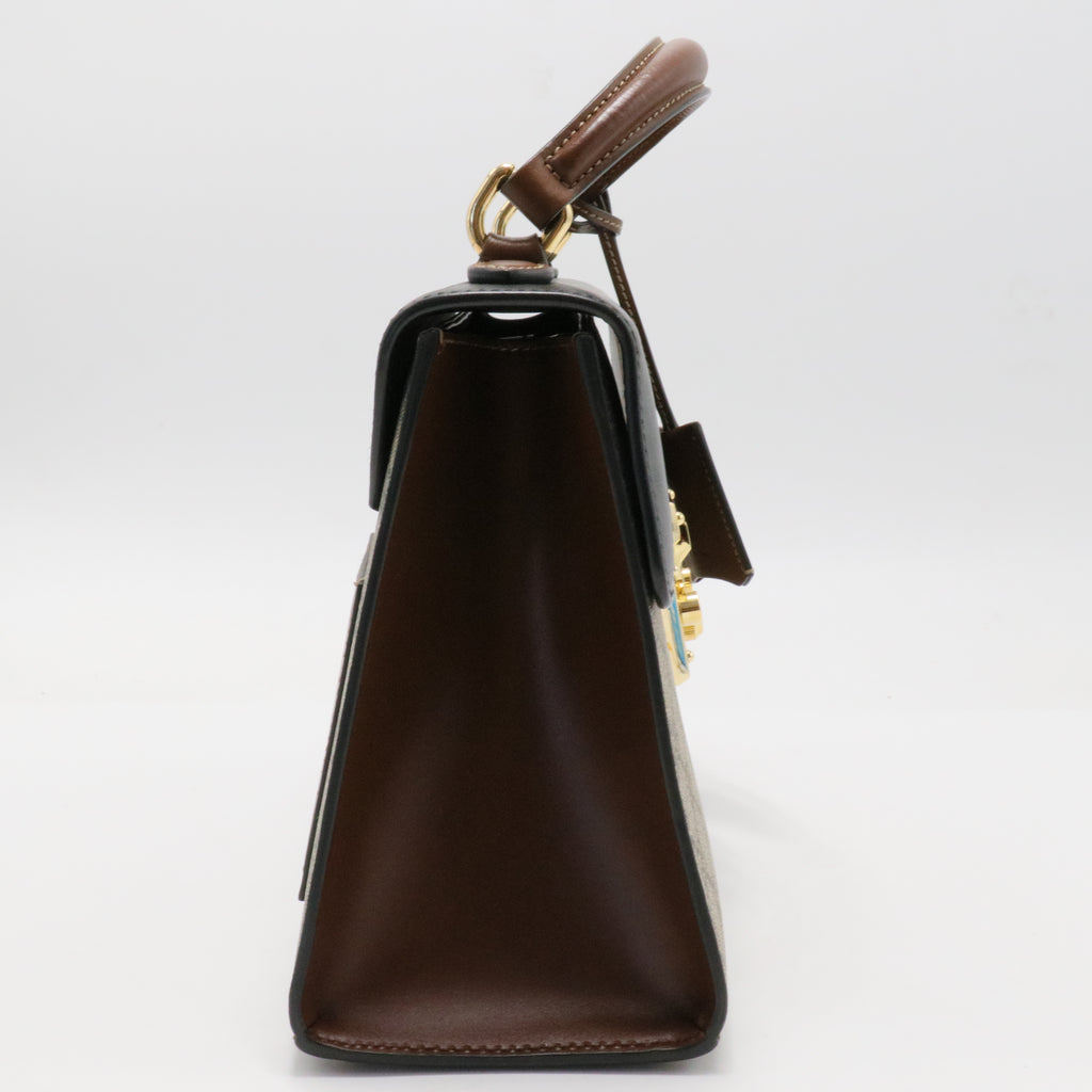 Padlock Top Handle Bag GG Coated Canvas and Leather Smal
