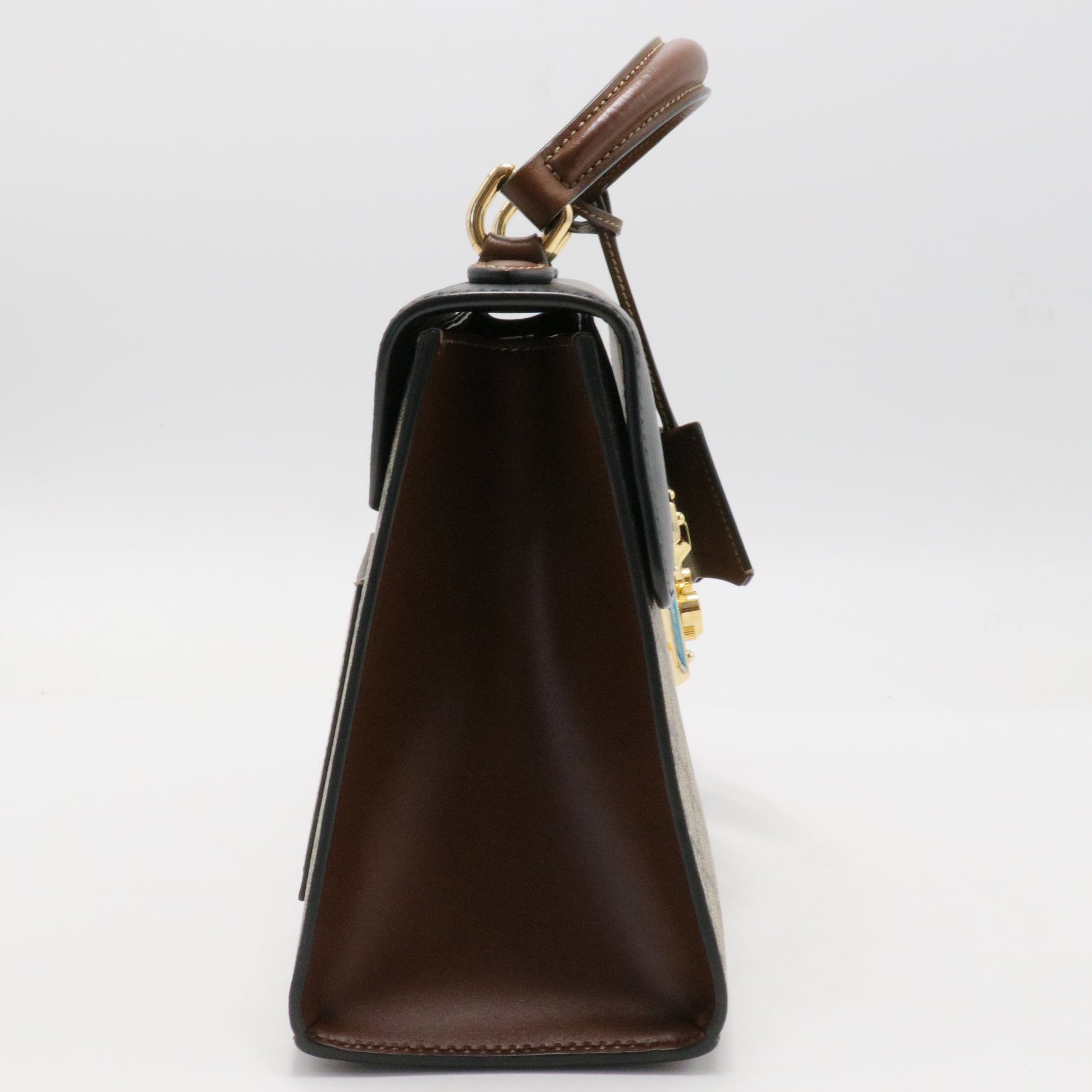 Padlock Top Handle Bag GG Coated Canvas and Leather Smal