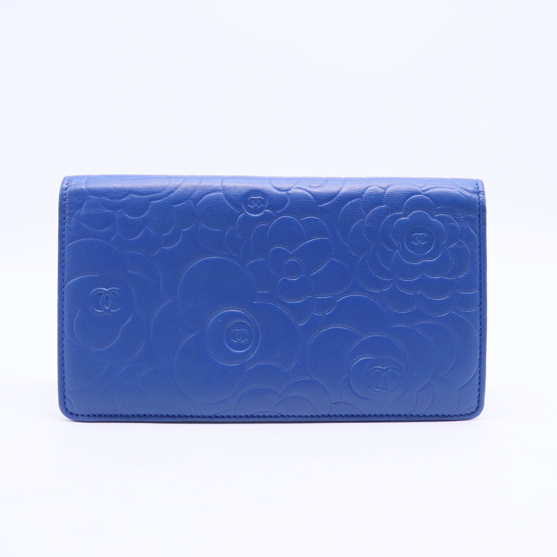 Long Wallet Blue Lambskin Camellia Coco Mark Rare Color W20316
