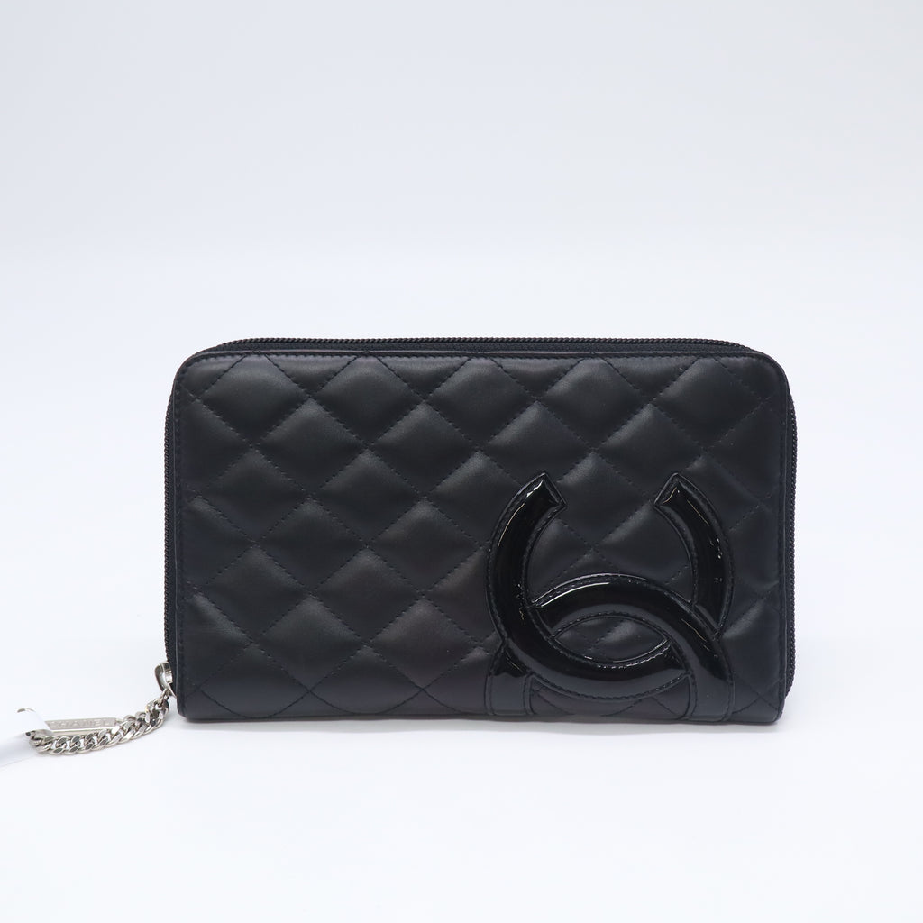 Chanel Calfskin Quilted Cambon Large Gusset Zip Around Wallet Black W23143