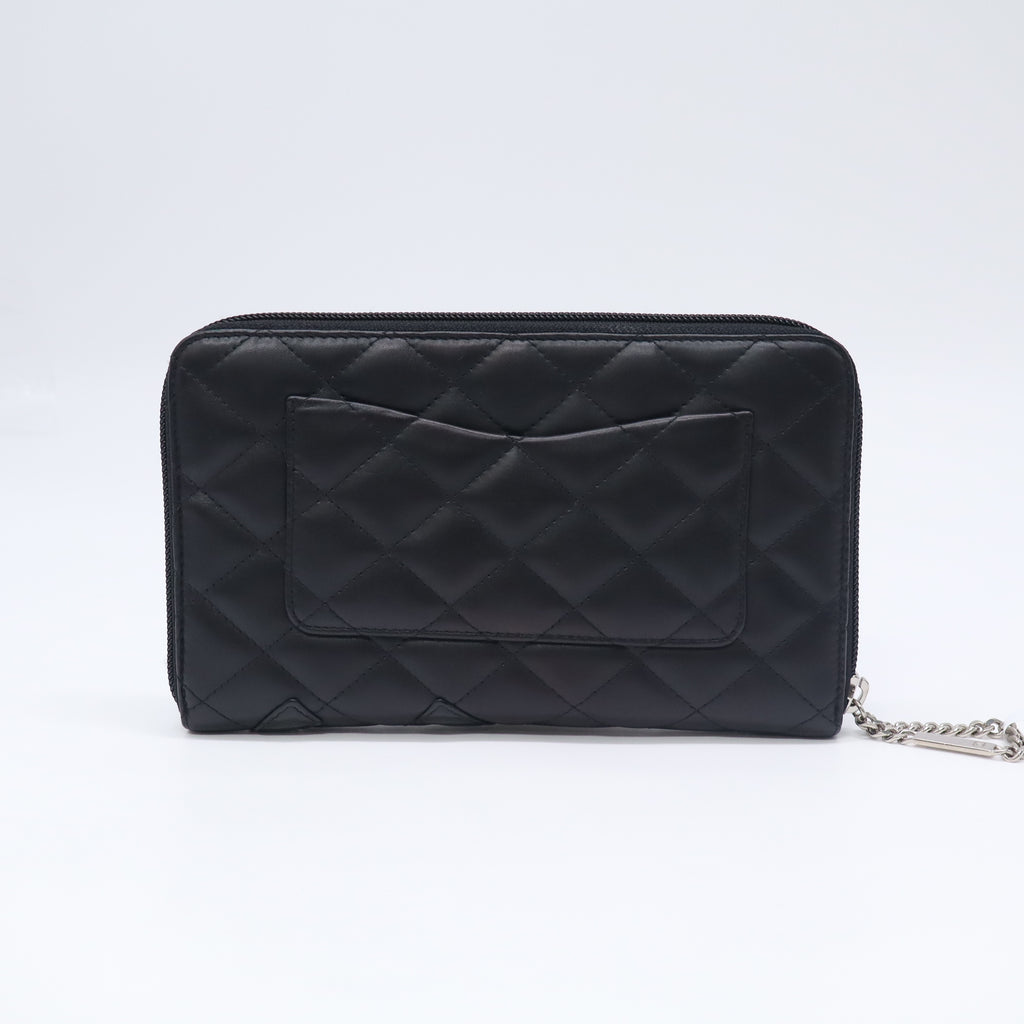 Chanel Calfskin Quilted Cambon Large Gusset Zip Around Wallet Black W23143