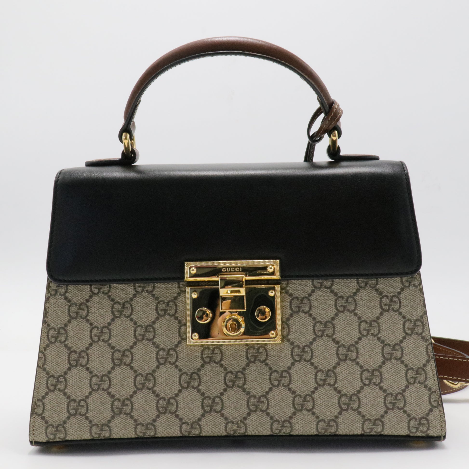 Padlock Top Handle Bag GG Coated Canvas and Leather Smal