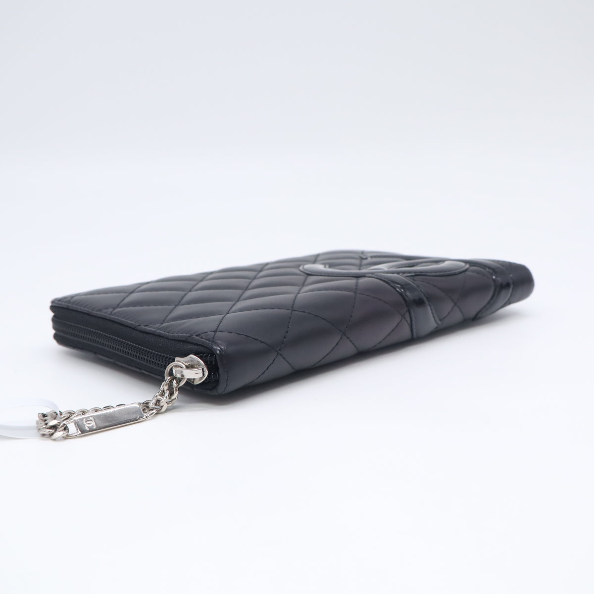 Chanel Calfskin Quilted Cambon Large Gusset Zip Around Wallet Black W23143
