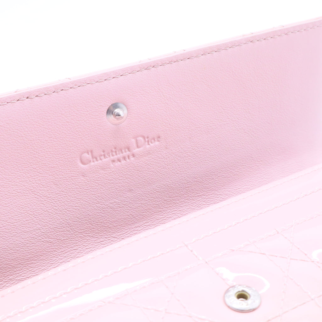 Christian Dior Pale Pink Cannage Quilted Patent Leather Rendez-Vous Clutch Bag twins