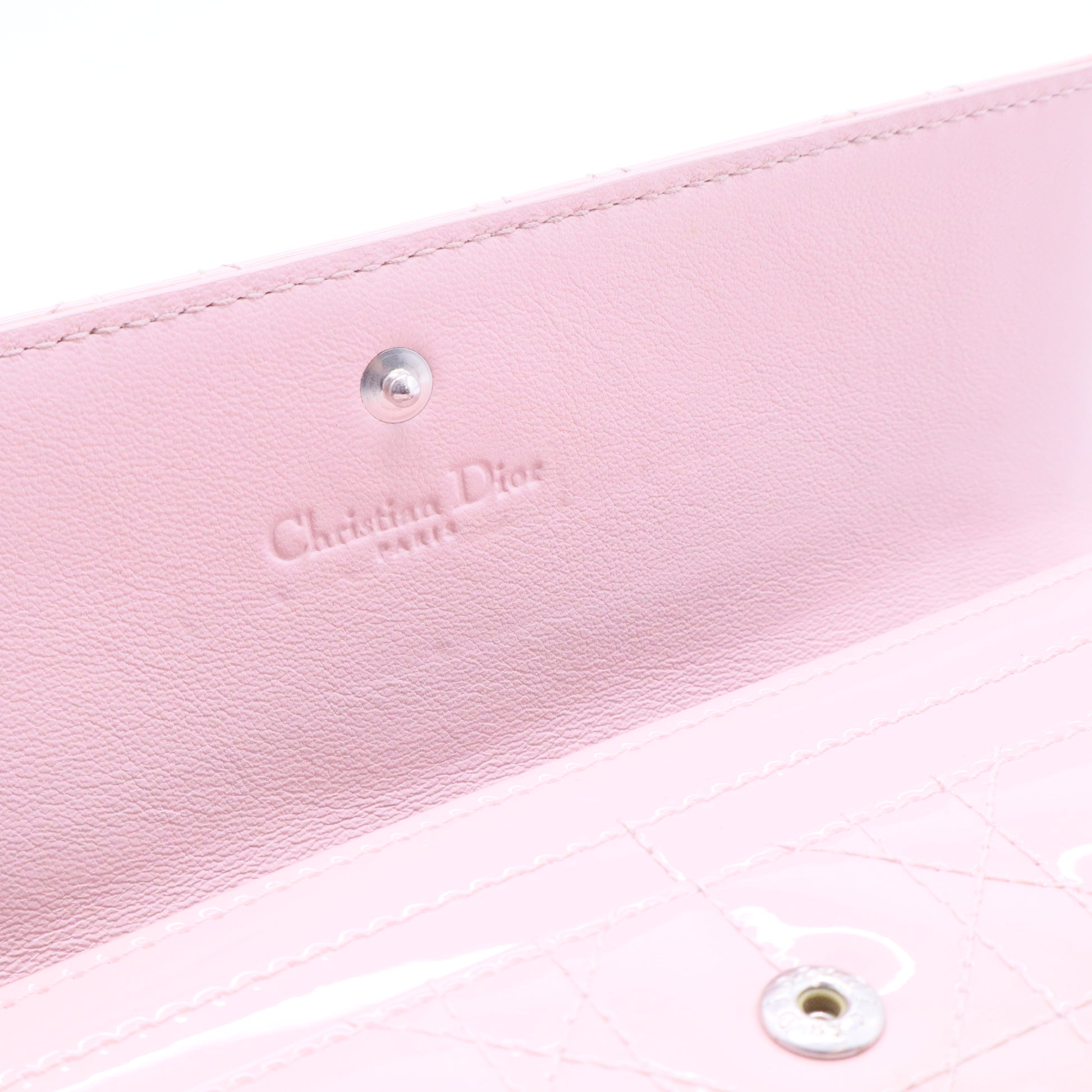 Christian Dior Pale Pink Cannage Quilted Patent Leather Rendez-Vous Clutch Bag twins
