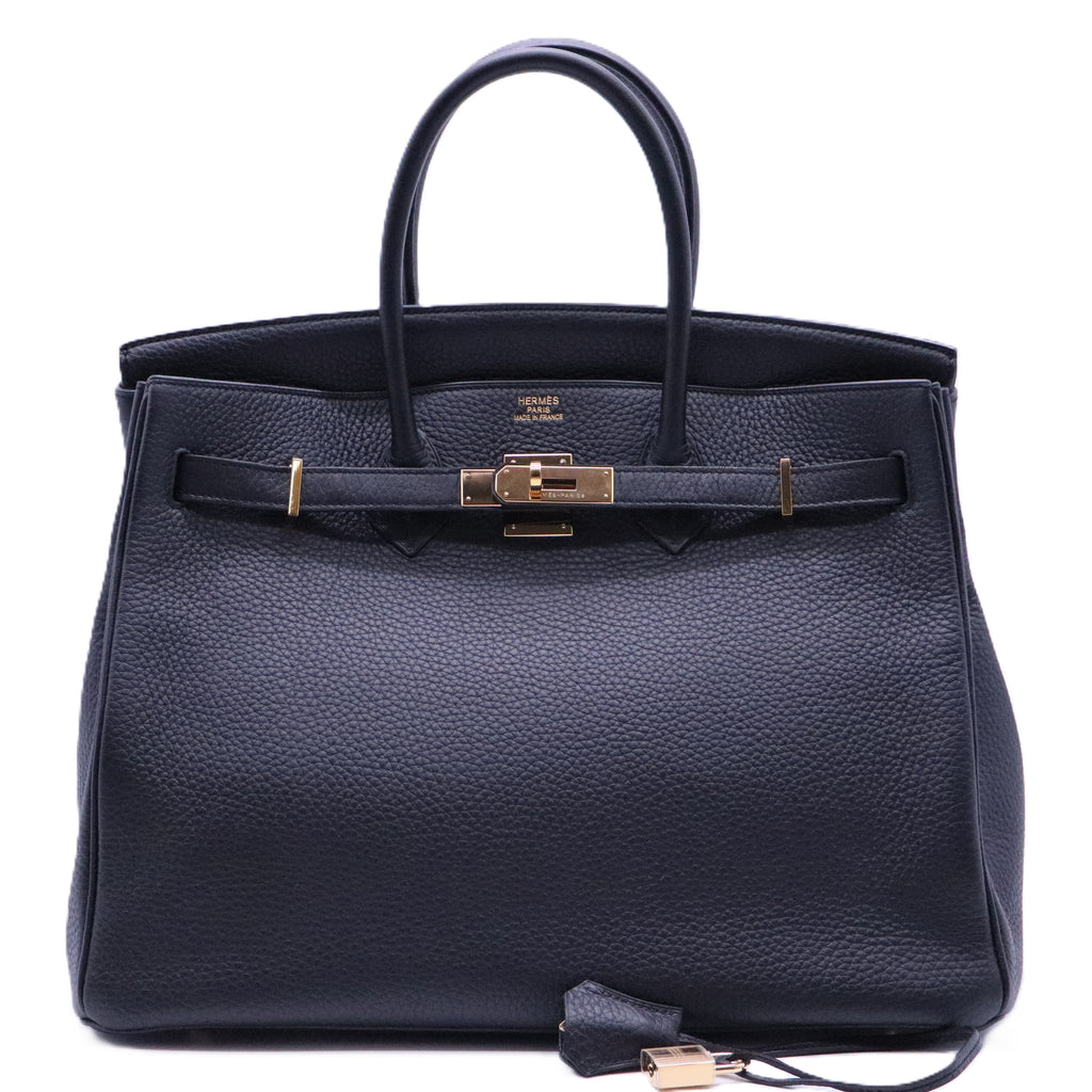 Birkin Handbag Noir Clemence with Gold Hardware 35