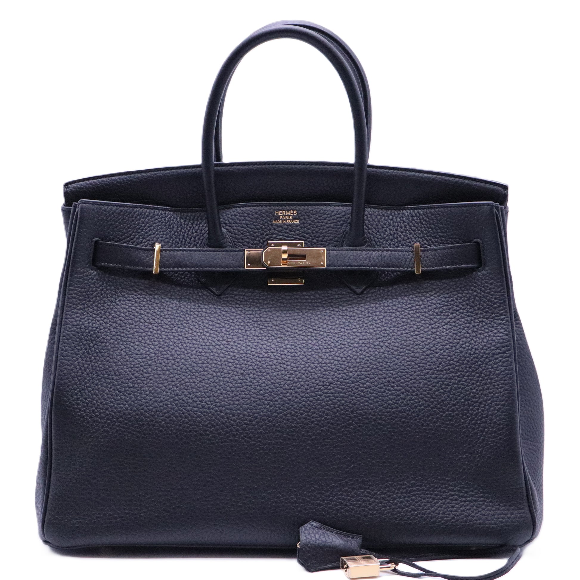 Birkin Handbag Noir Clemence with Gold Hardware 35