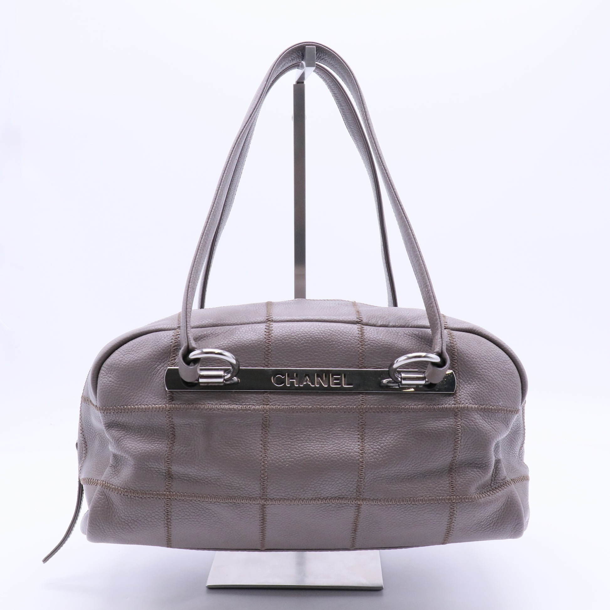 Square Stitch Bowler Bag Quilted Caviar Medium