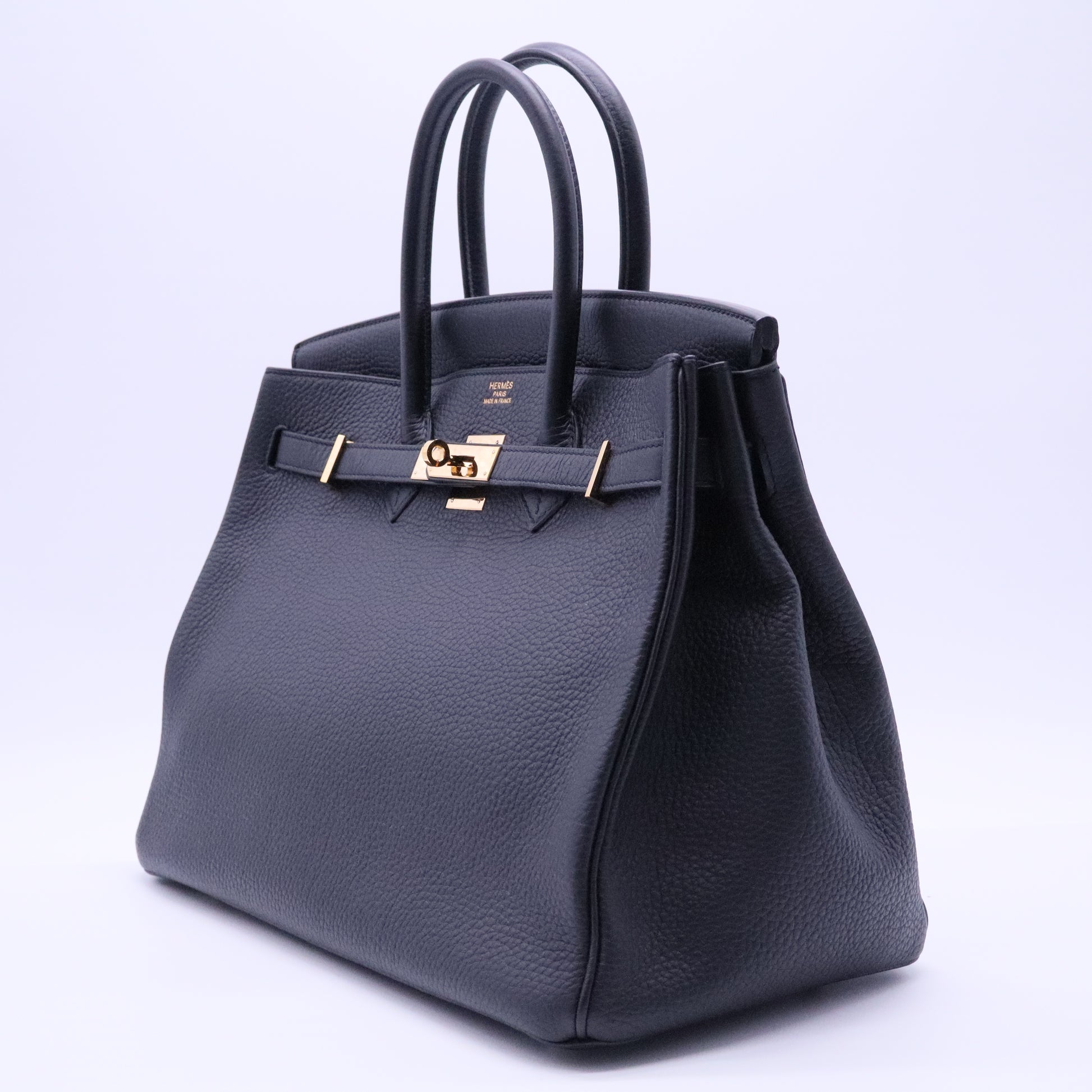 Birkin Handbag Noir Clemence with Gold Hardware 35