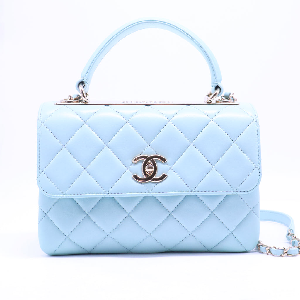 Lambskin Quilted Small Trendy CC Flap Dual Handle Bag Light Blue