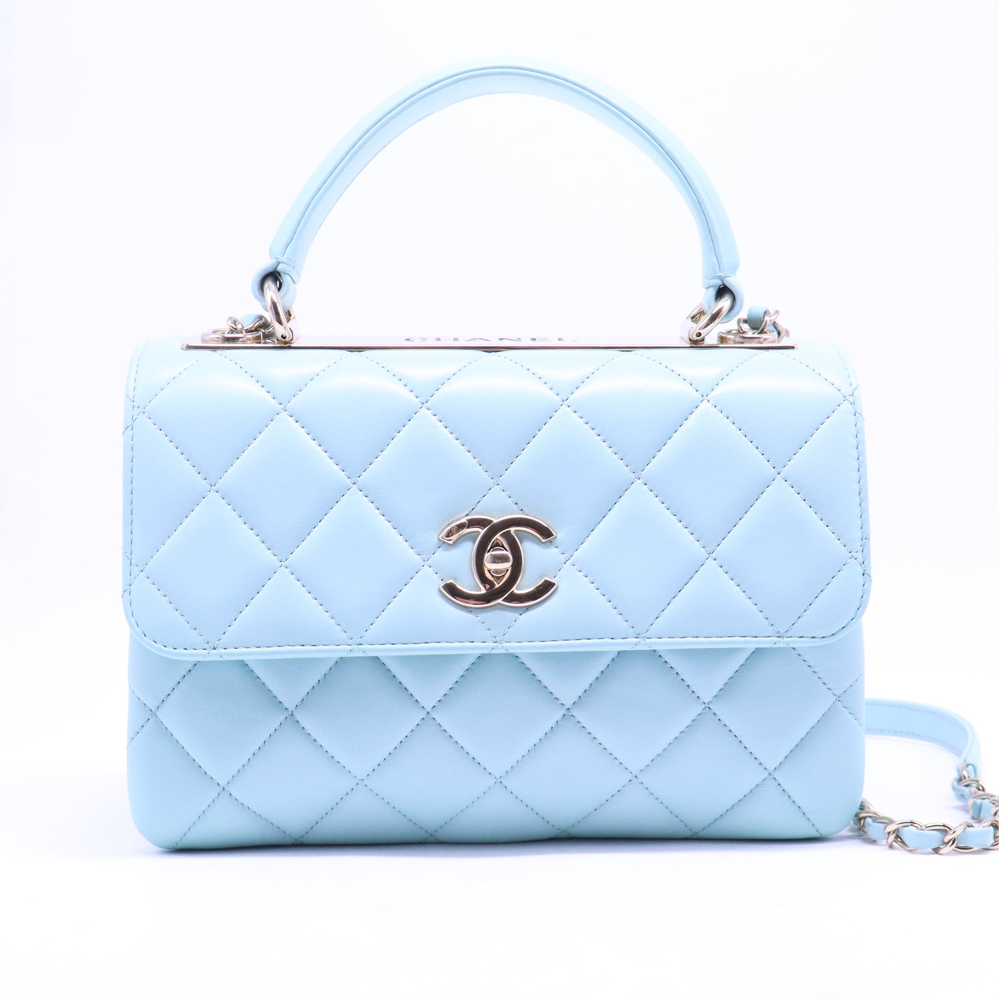 Lambskin Quilted Small Trendy CC Flap Dual Handle Bag Light Blue