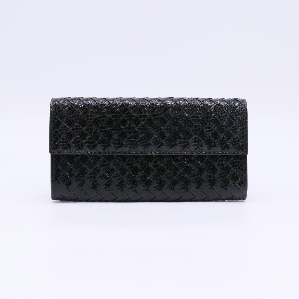 Bottega Veneta Grey Intrecciato Woven Leather French Flap Wallet W23088