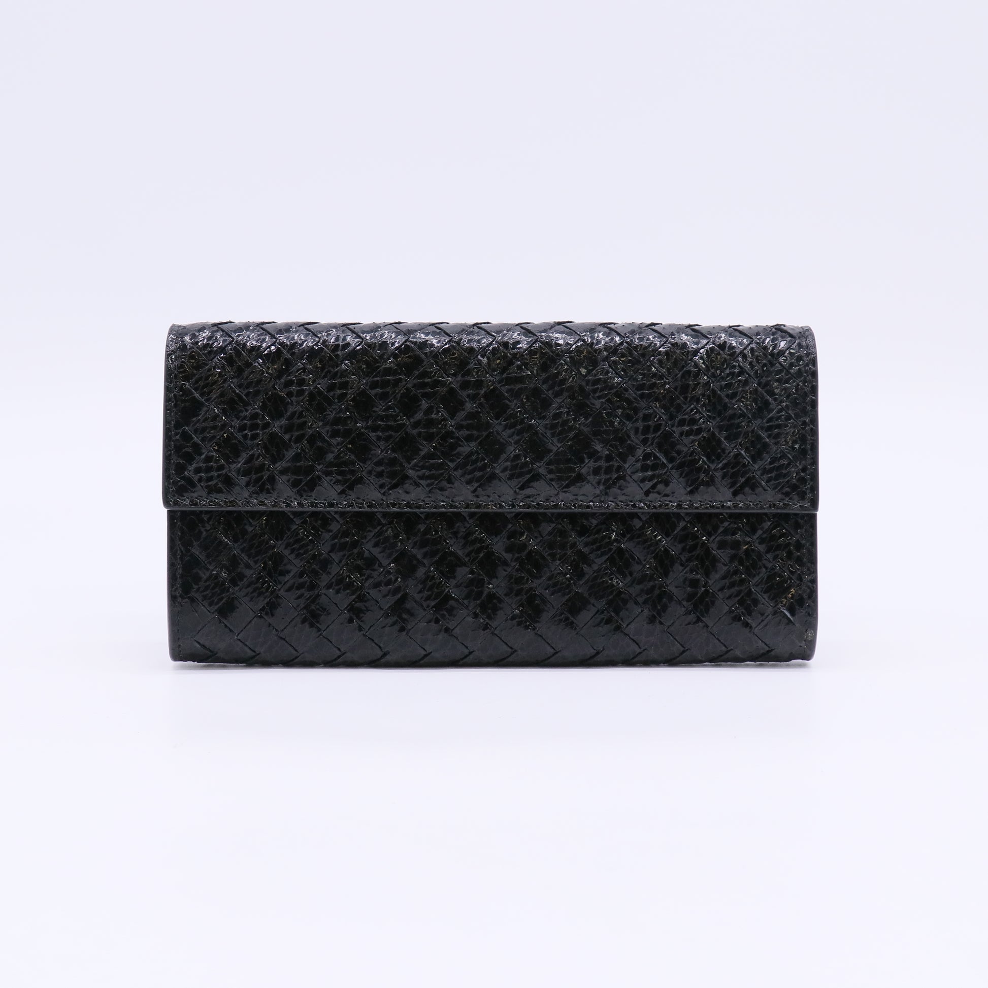 Bottega Veneta Grey Intrecciato Woven Leather French Flap Wallet W23088