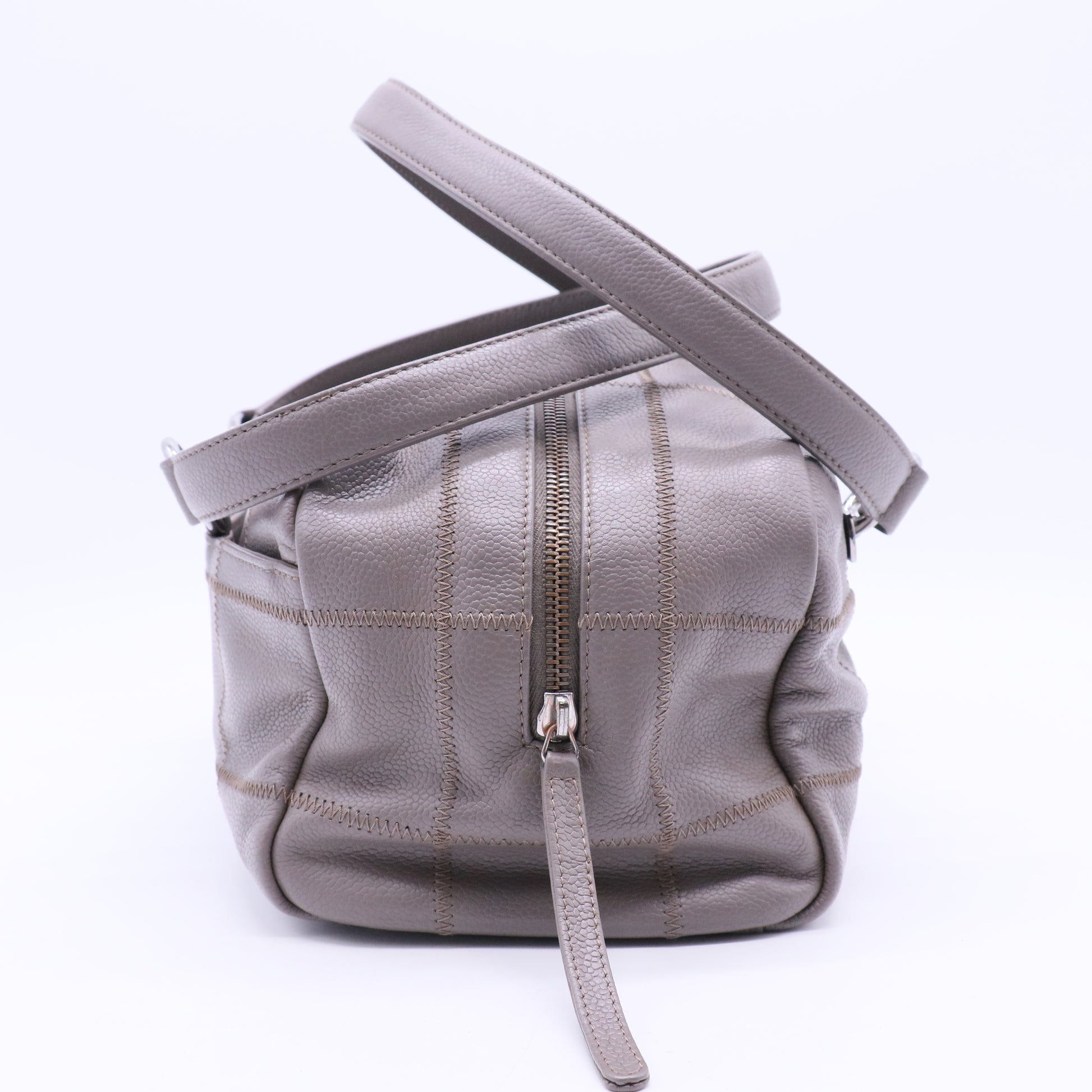 Square Stitch Bowler Bag Quilted Caviar Medium