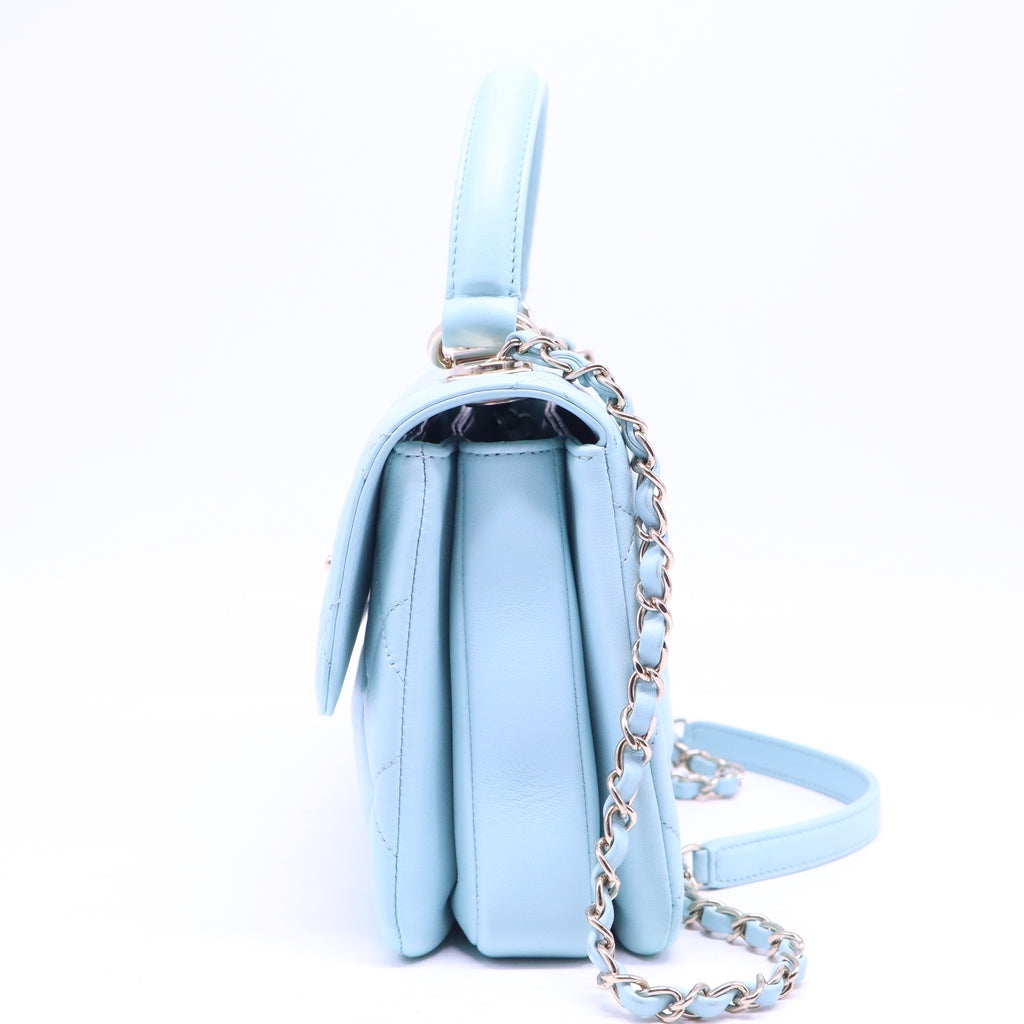 Lambskin Quilted Small Trendy CC Flap Dual Handle Bag Light Blue