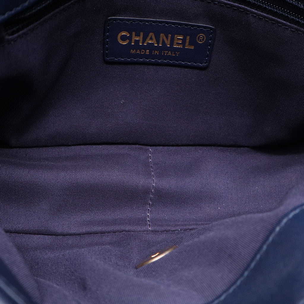 Chanel Lambskin Chevron Quilted Mini Chain Around Rectangular Flap Blue Twins LDJ2857