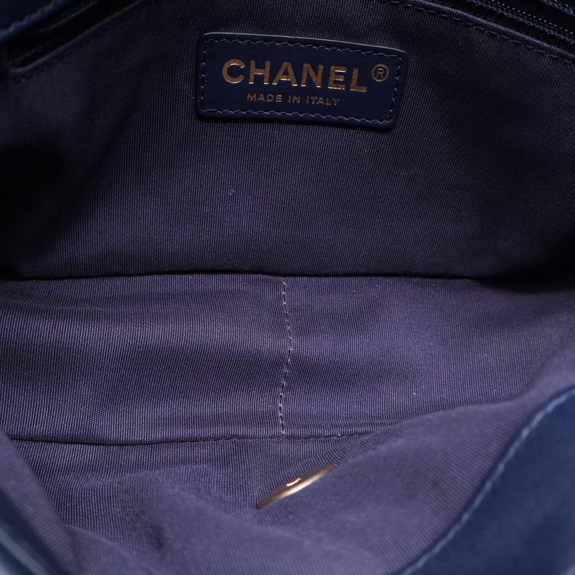 Chanel Lambskin Chevron Quilted Mini Chain Around Rectangular Flap Blue Twins LDJ2857