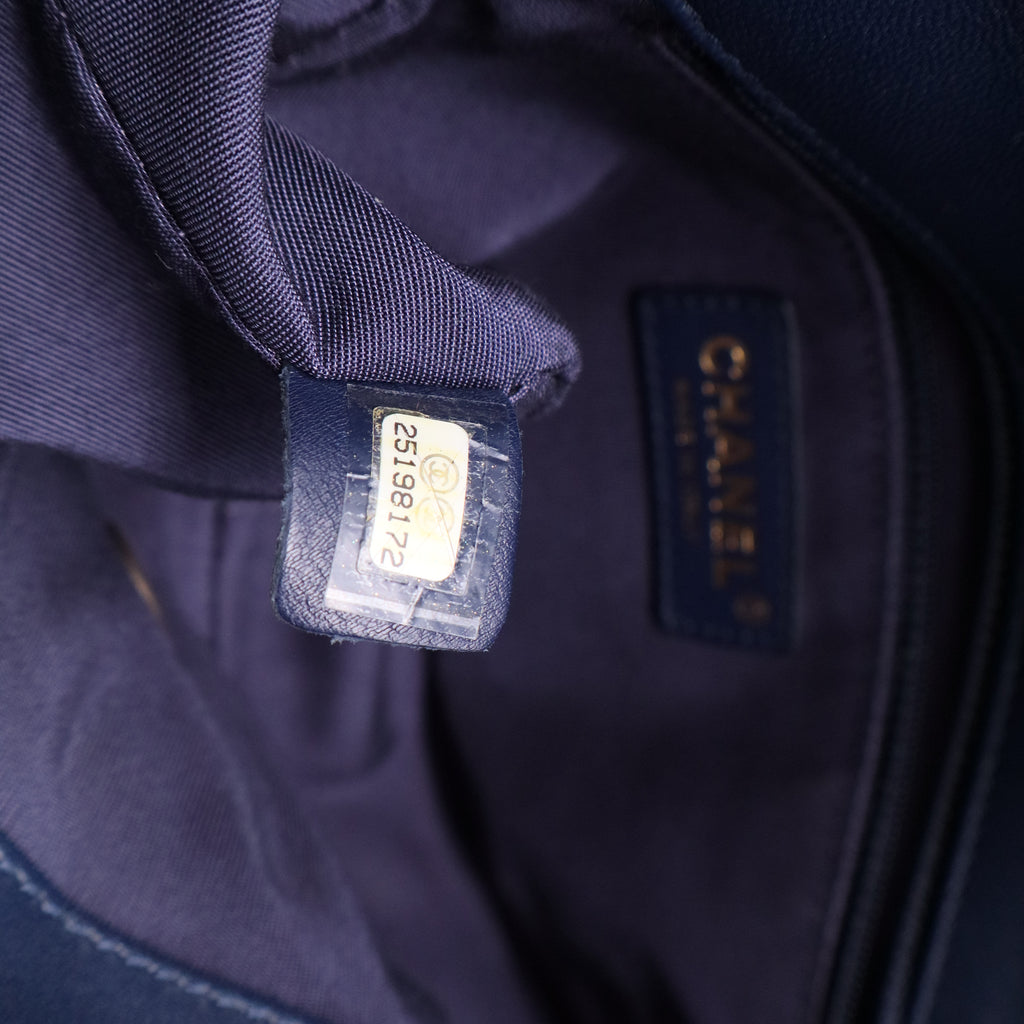 Chanel Lambskin Chevron Quilted Mini Chain Around Rectangular Flap Blue Twins LDJ2857