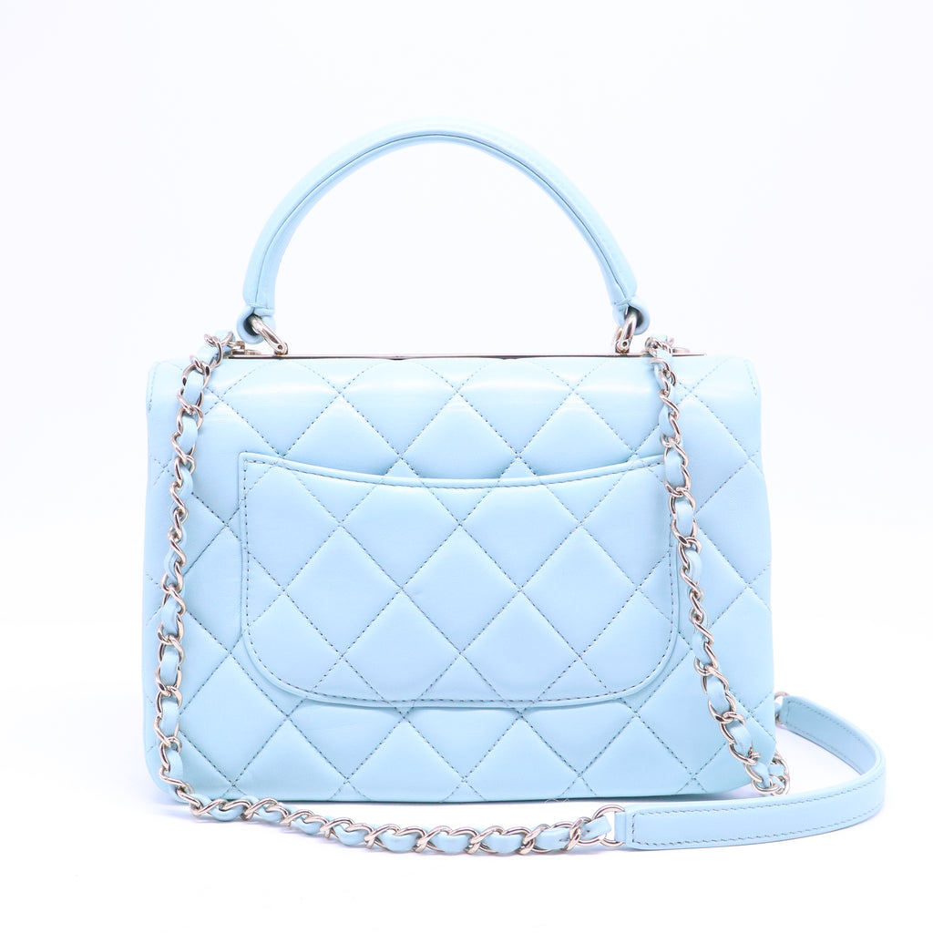 Lambskin Quilted Small Trendy CC Flap Dual Handle Bag Light Blue